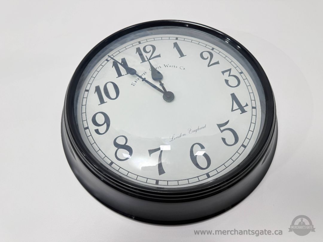 Edinburgh Clock Works Co Wall Clock Black Frame Battery Operated