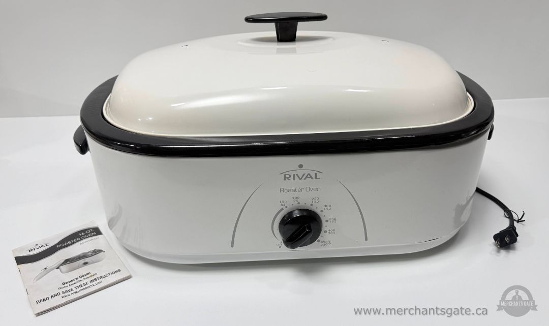 Rival 16 Quart Roaster Oven White with Lid and Manual