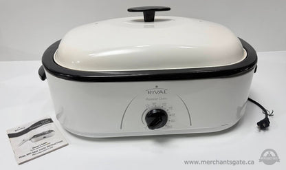 Rival 16 Quart Roaster Oven White with Lid and Manual