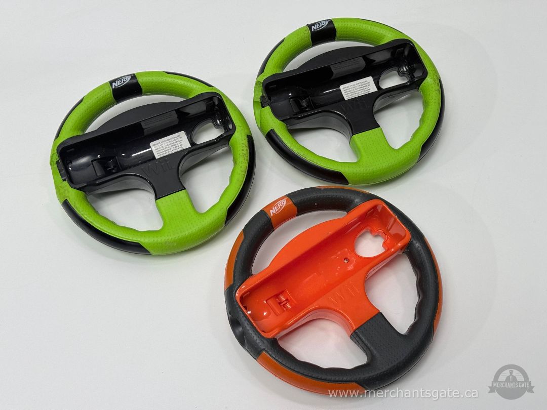 NERF Wii Racing Wheels Set of Three Green and Orange for Wii Remotes