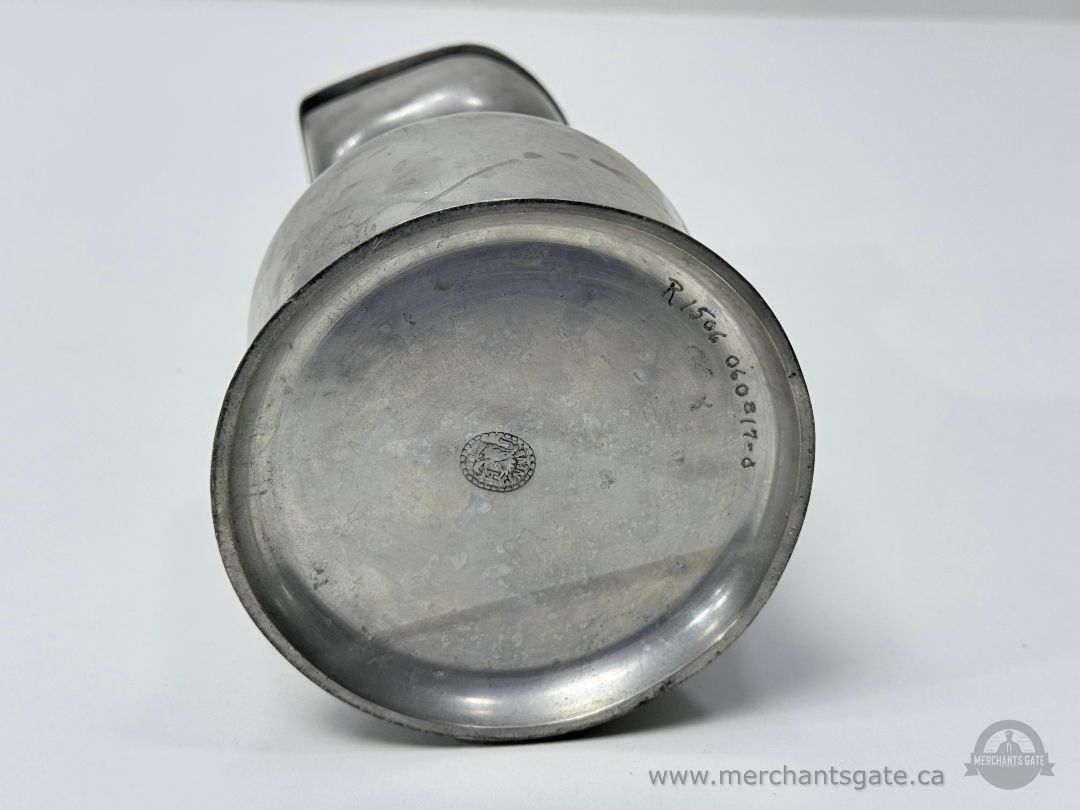 Vintage Pewter Tankard With Hinged Lid Leather Wrapped Handle About 9" Tall