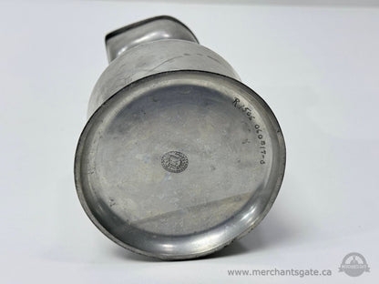 Vintage Pewter Tankard With Hinged Lid Leather Wrapped Handle About 9" Tall