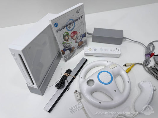 Nintendo Wii Console MarioKart Wii Bundle With Wheel Controller Cables Sensor Bar