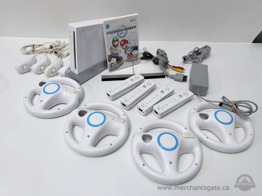 Nintendo Wii Console Mario Kart Wii Bundle With 4 Remotes Wheels And Accessories
