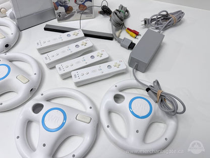 Nintendo Wii Console Mario Kart Wii Bundle With 4 Remotes Wheels And Accessories