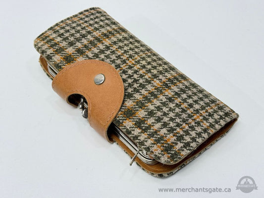 Vintage British Tweed + Leather Clutch Purse Organizer – England Hardware – 1950s–1960s