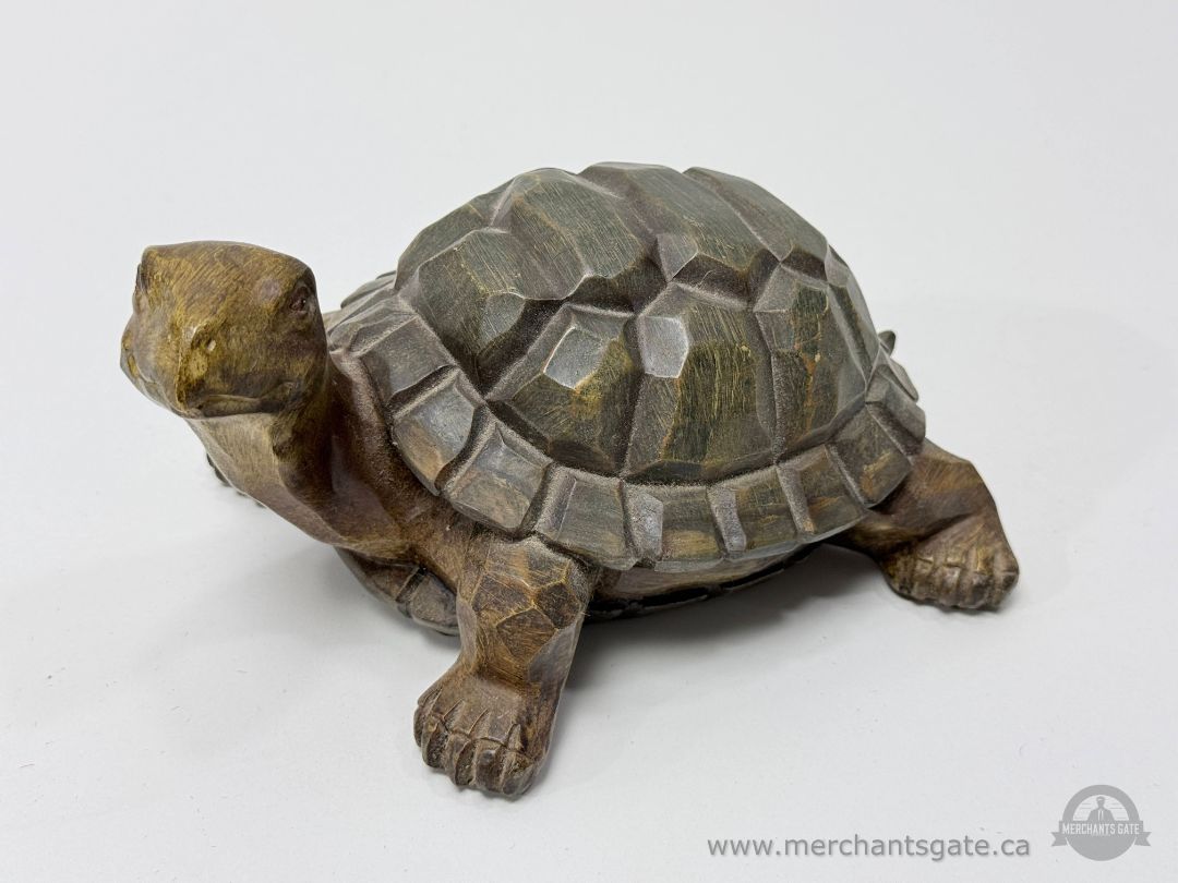 Carved Wooden Turtle Figurine Decorative Sculpture 8 Inch