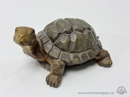 Carved Wooden Turtle Figurine Decorative Sculpture 8 Inch