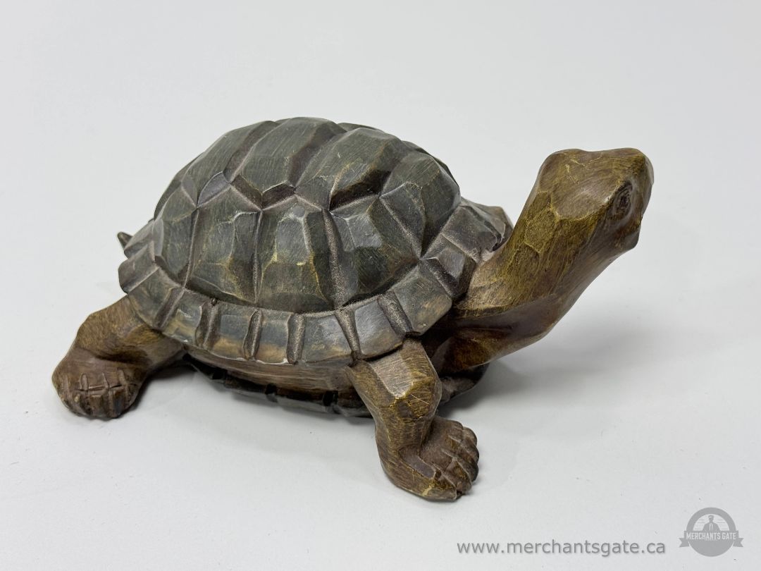 Carved Wooden Turtle Figurine Decorative Sculpture 8 Inch