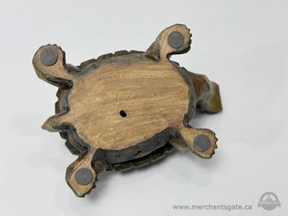 Carved Wooden Turtle Figurine Decorative Sculpture 8 Inch