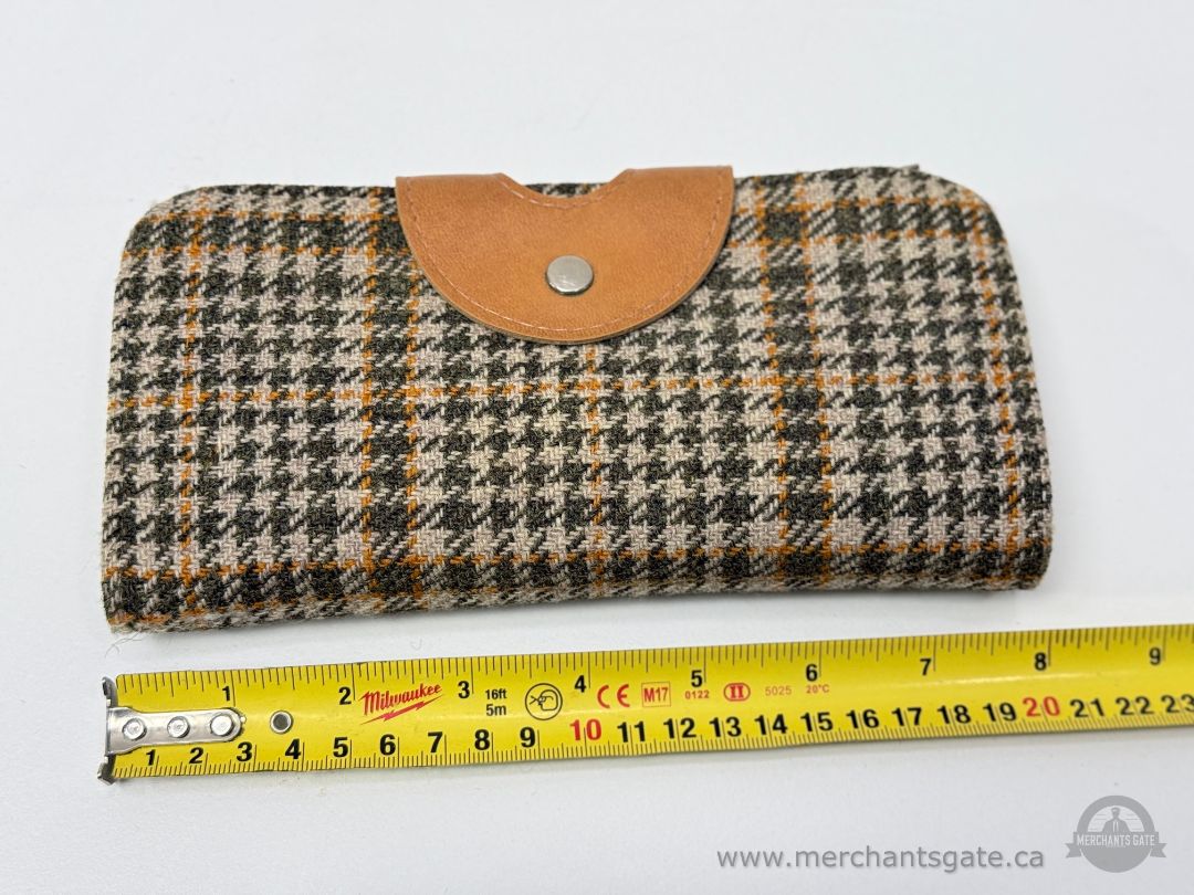 Vintage British Tweed + Leather Clutch Purse Organizer – England Hardware – 1950s–1960s