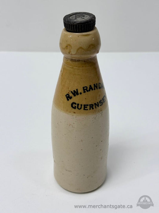 R W Randall Guernsey Stoneware Bottle With Screw Cap Antique Dairy Bottle