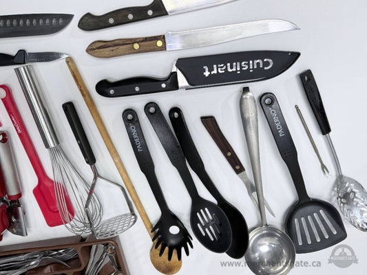 Large Mixed Kitchen Utensil And Cutlery Lot Knives Flatware Gadgets Assorted Brands