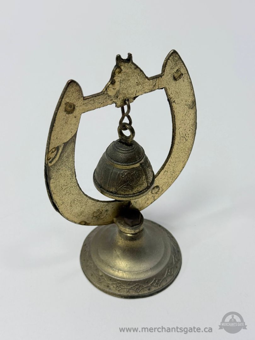 Small Brass Bell Ornament With Horseshoe Style Frame Desktop Decor