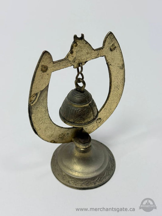 Small Brass Bell Ornament With Horseshoe Style Frame Desktop Decor