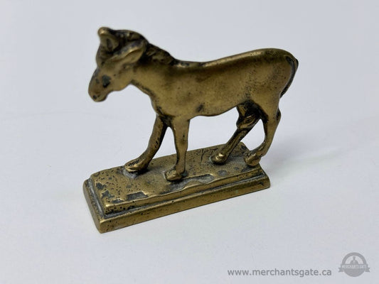 Small Brass Donkey Figurine On Rectangular Base Vintage Decorative Statue