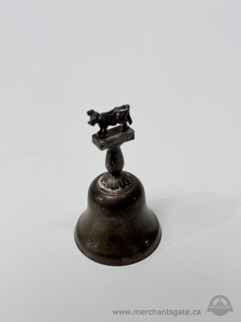 Small Metal Cow Bell With Decorative Cow Finial Hand Bell