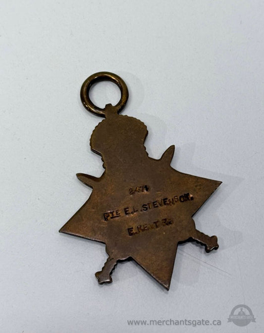 WWI British 1914–15 Star Medal Named Pte E.L. Stevenson East Kent Regt