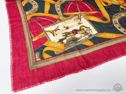 Vintage Equestrian Duck Motif Printed Scarf Shawl 48 x 44 Inches