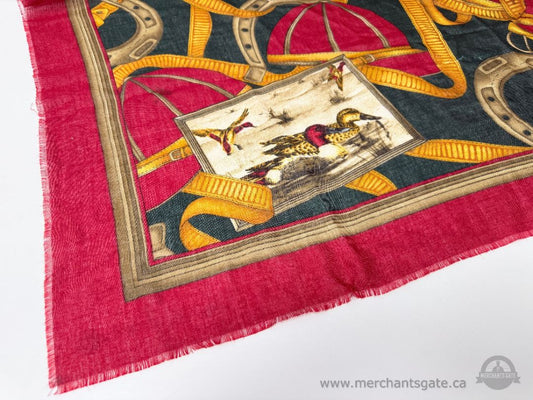 Vintage Equestrian Duck Motif Printed Scarf Shawl 48 x 44 Inches