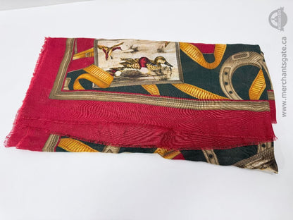 Vintage Equestrian Duck Motif Printed Scarf Shawl 48 x 44 Inches