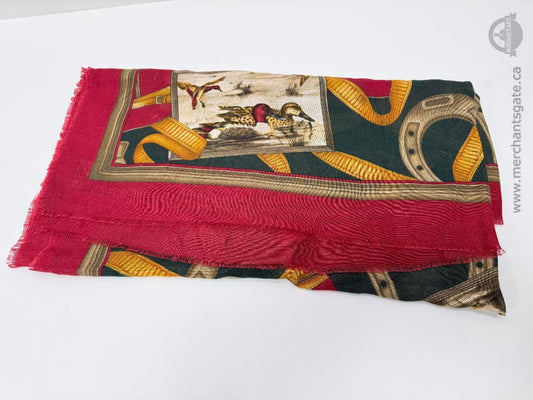 Vintage Equestrian Duck Motif Printed Scarf Shawl 48 x 44 Inches