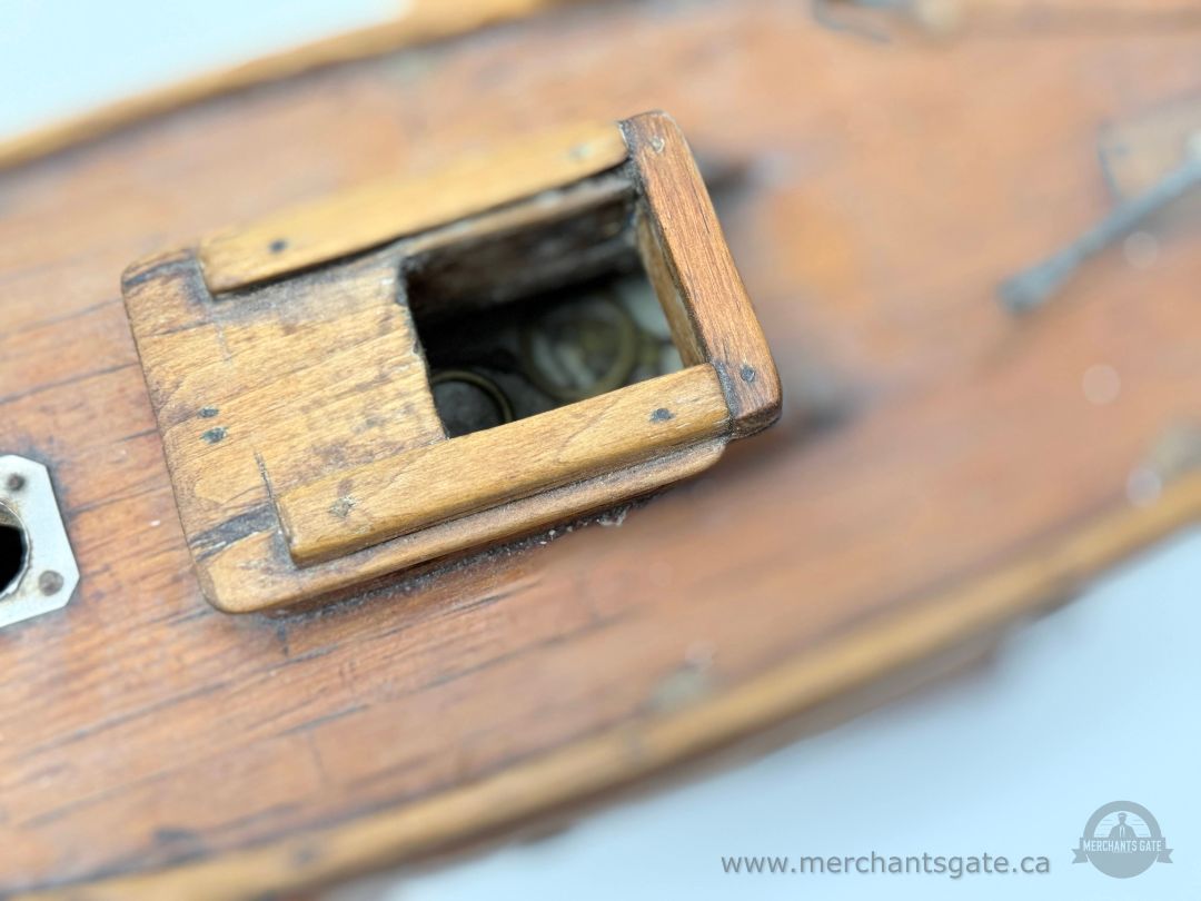 Vintage Wooden Pond Yacht Model Sailboat With Stand Metal Keel And Rudder