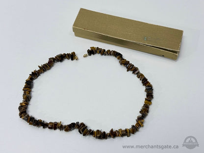 Tiger’s Eye Chip Stone Necklace With Screw Clasp Vintage Style
