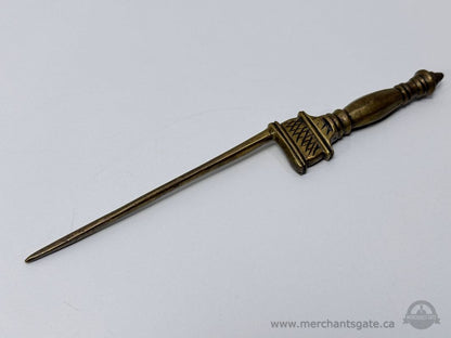 Vintage Brass Letter Opener Ornate Handle Desk Accessory