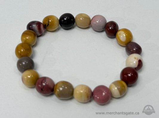 Multicolor Stone Bead Stretch Bracelet Polished Round Beads