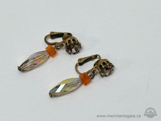 Vintage Dangle Earrings Faceted Crystal Beads Leverback Style