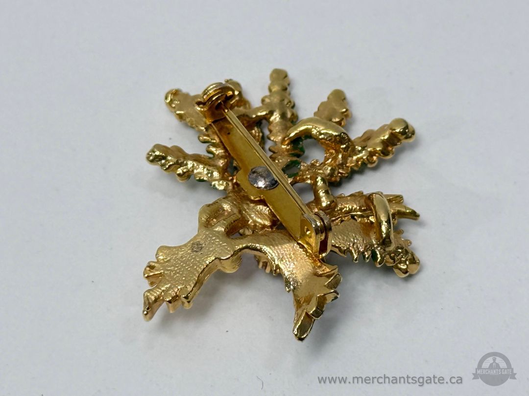 Vintage Gold Tone Enamel Floral Brooch Mid Century Costume Jewelry