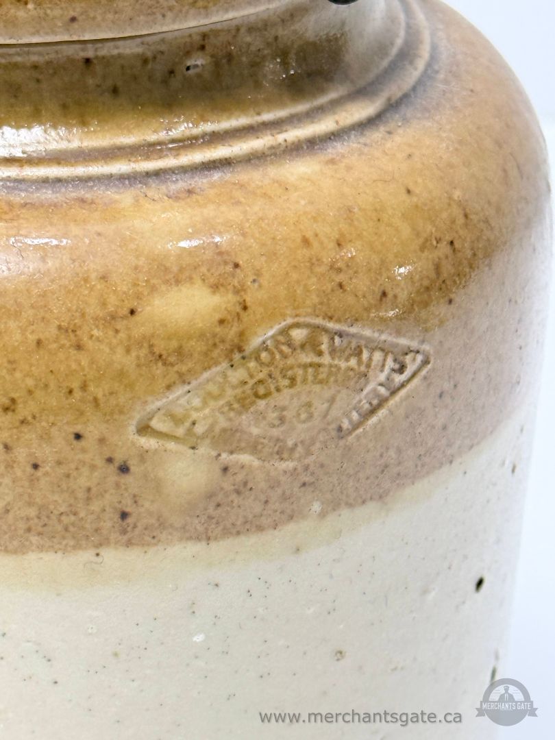 Antique Stoneware Crock Jar With Clamp Lid Worcester Massachusetts 8 Inch