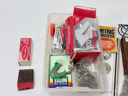 Mixed Office And Desk Supplies Lot Rulers Tape Stapler Envelopes Pencils Clips