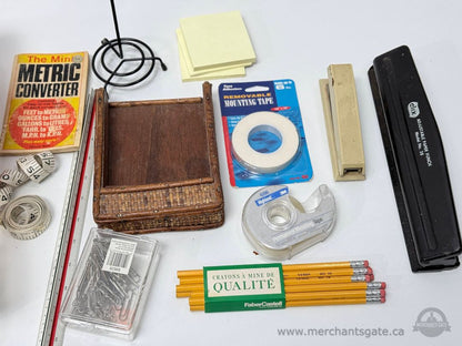 Mixed Office And Desk Supplies Lot Rulers Tape Stapler Envelopes Pencils Clips