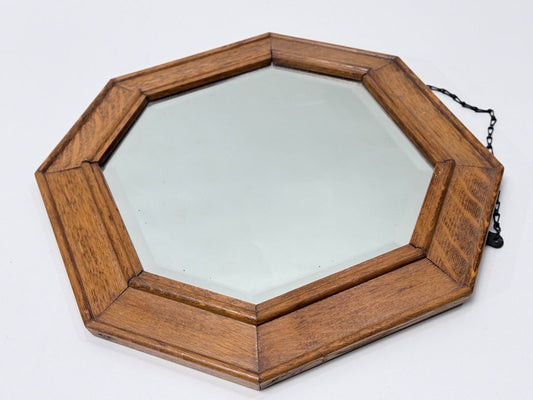 Octagonal Wood Framed Wall Mirror With Hanging Chain