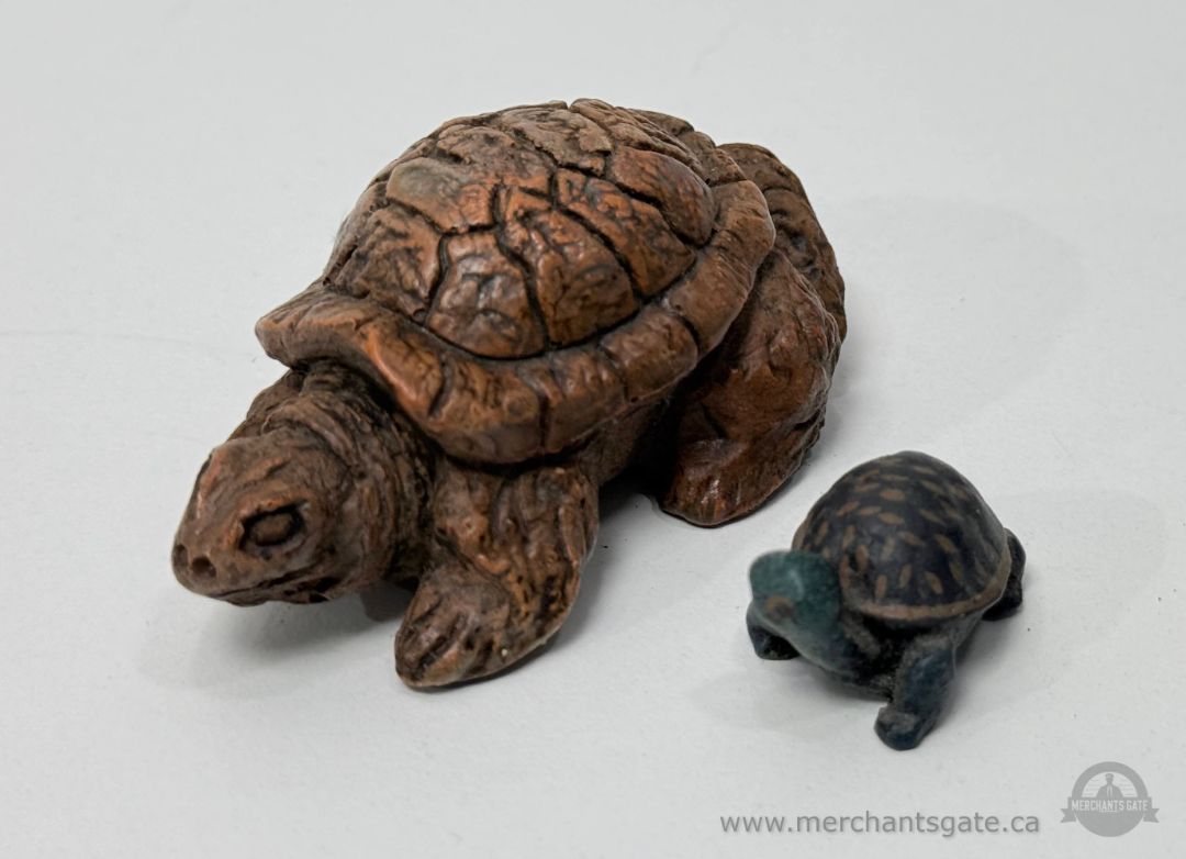 Hand Carved Wooden Turtle Figurine Set Large And Small