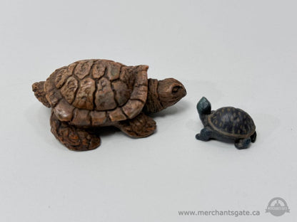 Hand Carved Wooden Turtle Figurine Set Large And Small