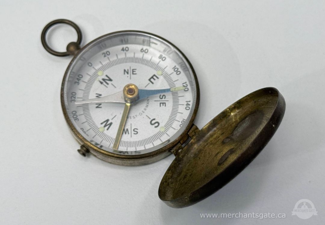 Antique Brass Pocket Compass West Germany Hinged Case Mechanical Navigation Tool