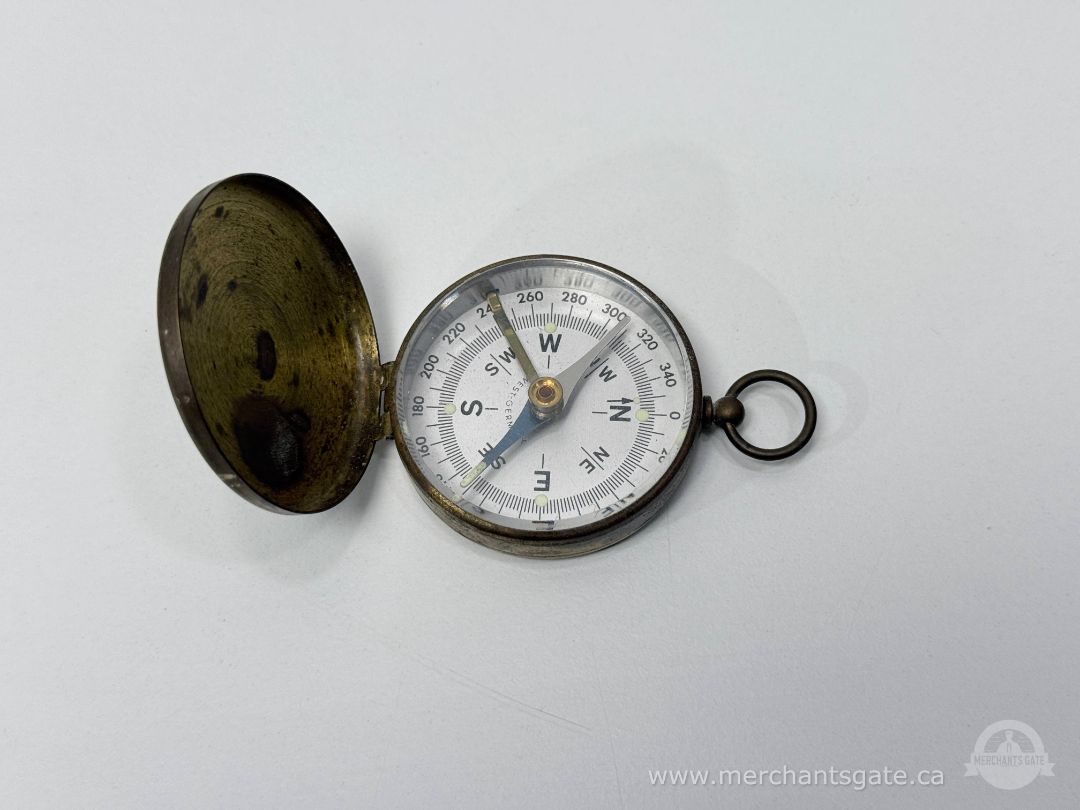 Antique Brass Pocket Compass West Germany Hinged Case Mechanical Navigation Tool