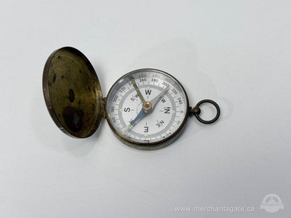 Antique Brass Pocket Compass West Germany Hinged Case Mechanical Navigation Tool