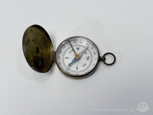 Antique Brass Pocket Compass West Germany Hinged Case Mechanical Navigation Tool
