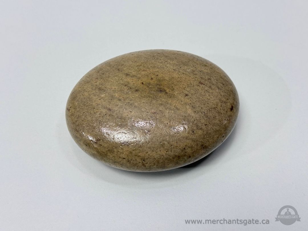 Carved Stone Paperweight With Decorative Metal Inlay Celtic Style