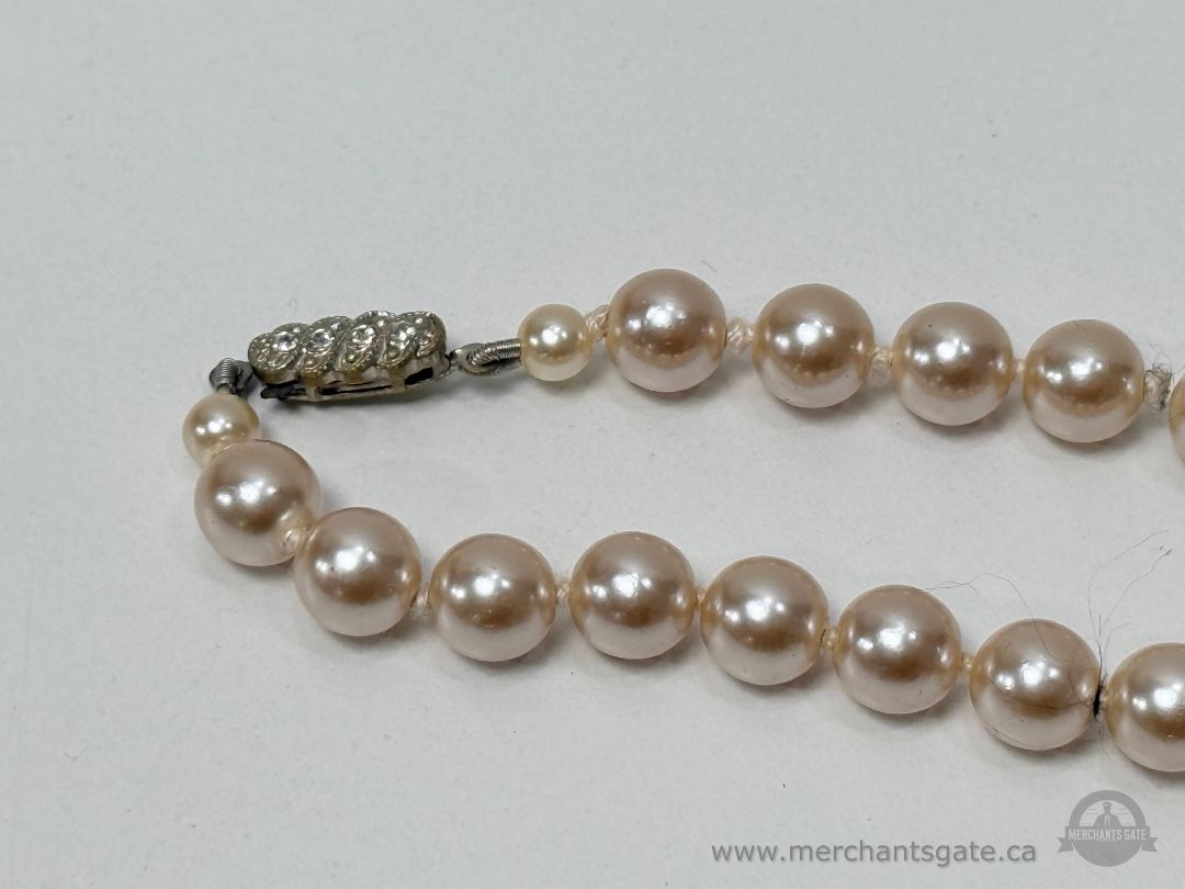 Freshwater Round Pearl Necklace Vintage Style Strand Silver Tone Clasp