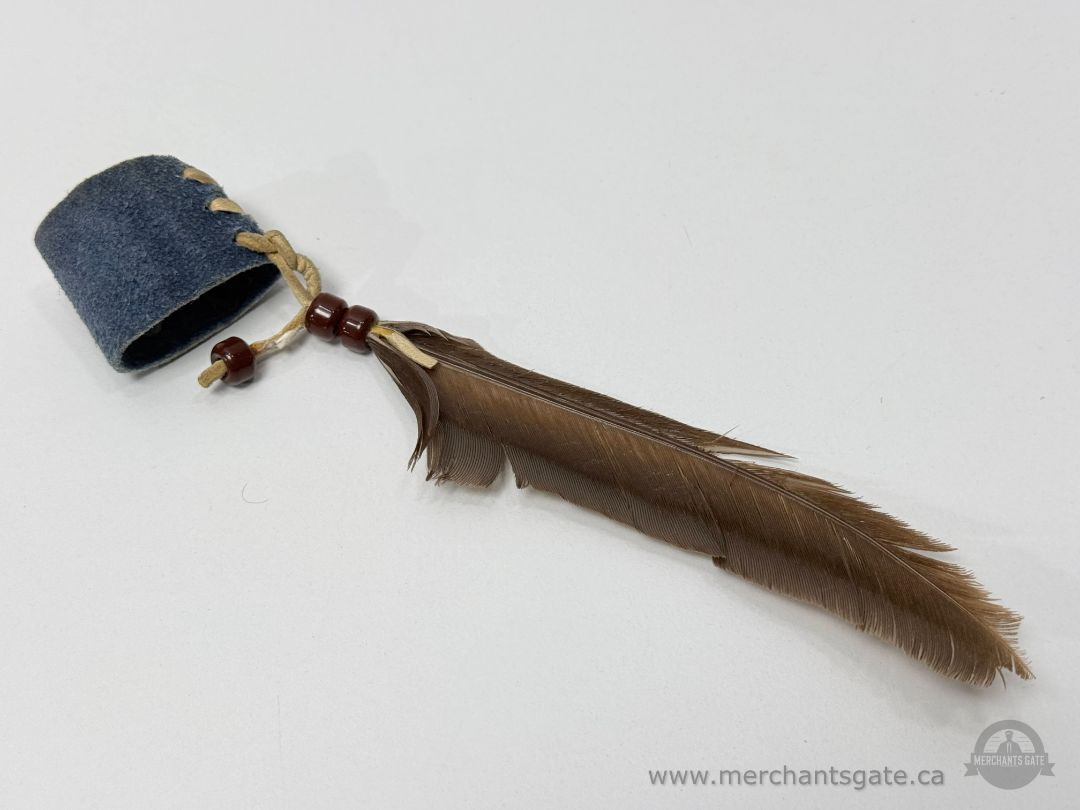 Leather Pouch With Feather Bead Cord Decorative Charm Approximately 8 Inches