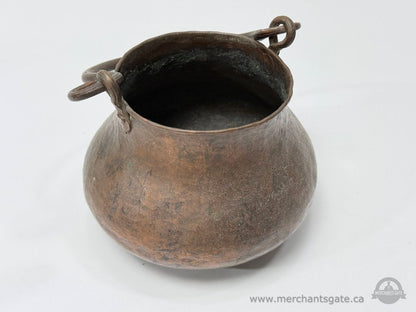 Antique Copper Cauldron Pot With Iron Handle Hand Hammered 5.5"