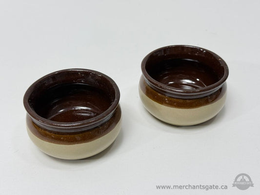 Stoneware Pottery Bowls Brown And Cream Glaze Set Of 2 Small Ceramic