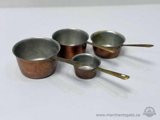 Copper Measuring Sauce Pans With Brass Handles Set Of 4 Vintage Kitchenware