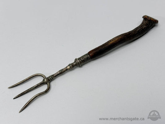 Antique Carving Fork with Stag Antler Handle and Metal Tines