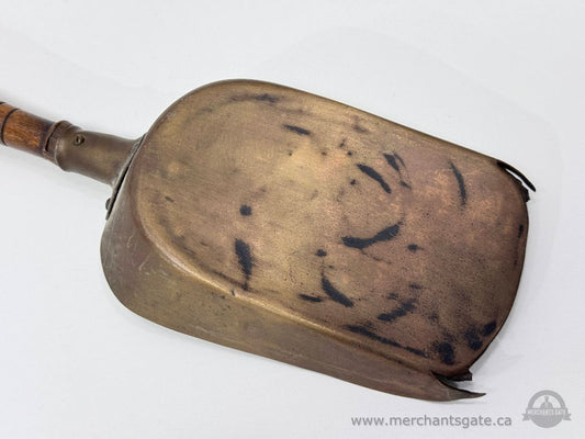 Antique Brass Coal or Grain Scoop with Wooden Handle